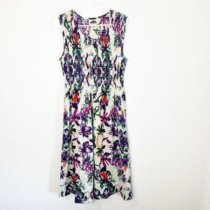 Metropolitan Floral Midi Smoked Dress Sleeveless Large Made In India Pockets 247